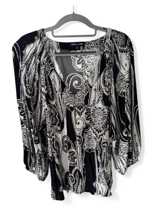 Nautica Tops - Nautica Navy & White Paisley V-Neck Blouse